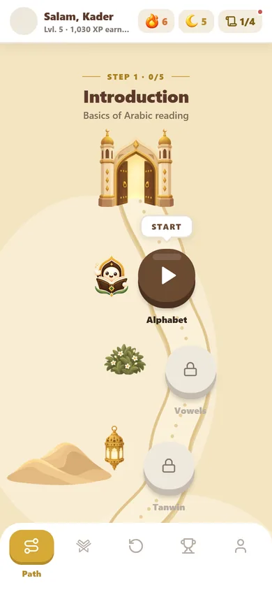 Progressive learning path screen in the Al Minhaj app