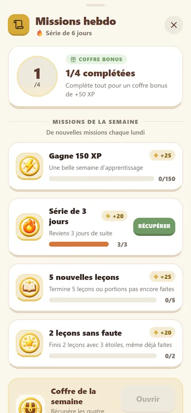 Missions hebdomadaires et coffre de la semaine dans Al Minhaj